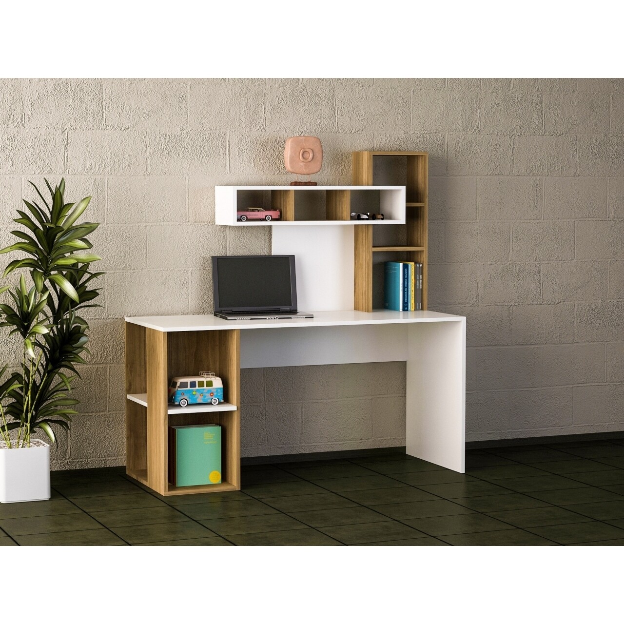 Birou Wooden Art, Coral White Walnut, 140x153.8x60 cm - imagine 4